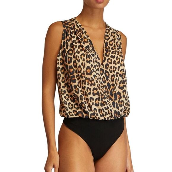 NWT Good American Georgette Wrap Leopard Bodysuit - Picture 2 of 8